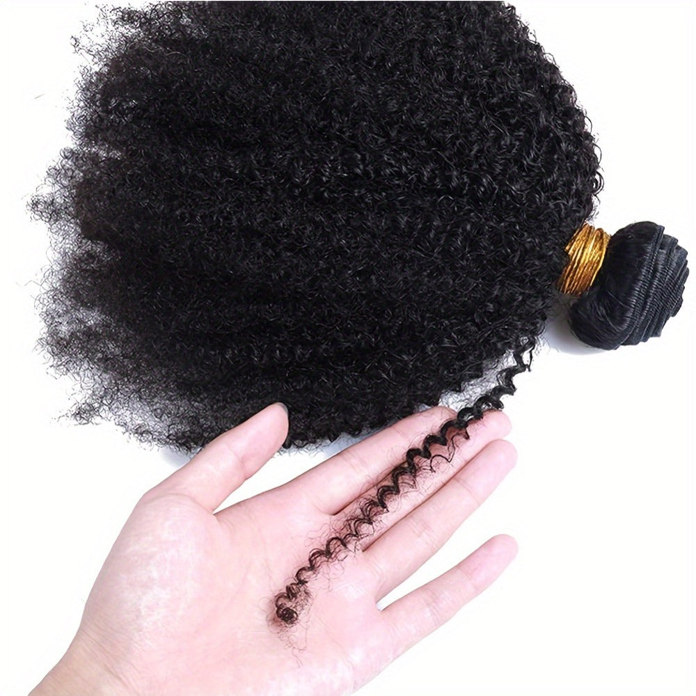Hair Extensions Kinky-Curly Mongolian Human Hair Bundle in Natural Black with Six Length Options from 8 to 18 Inches — image 