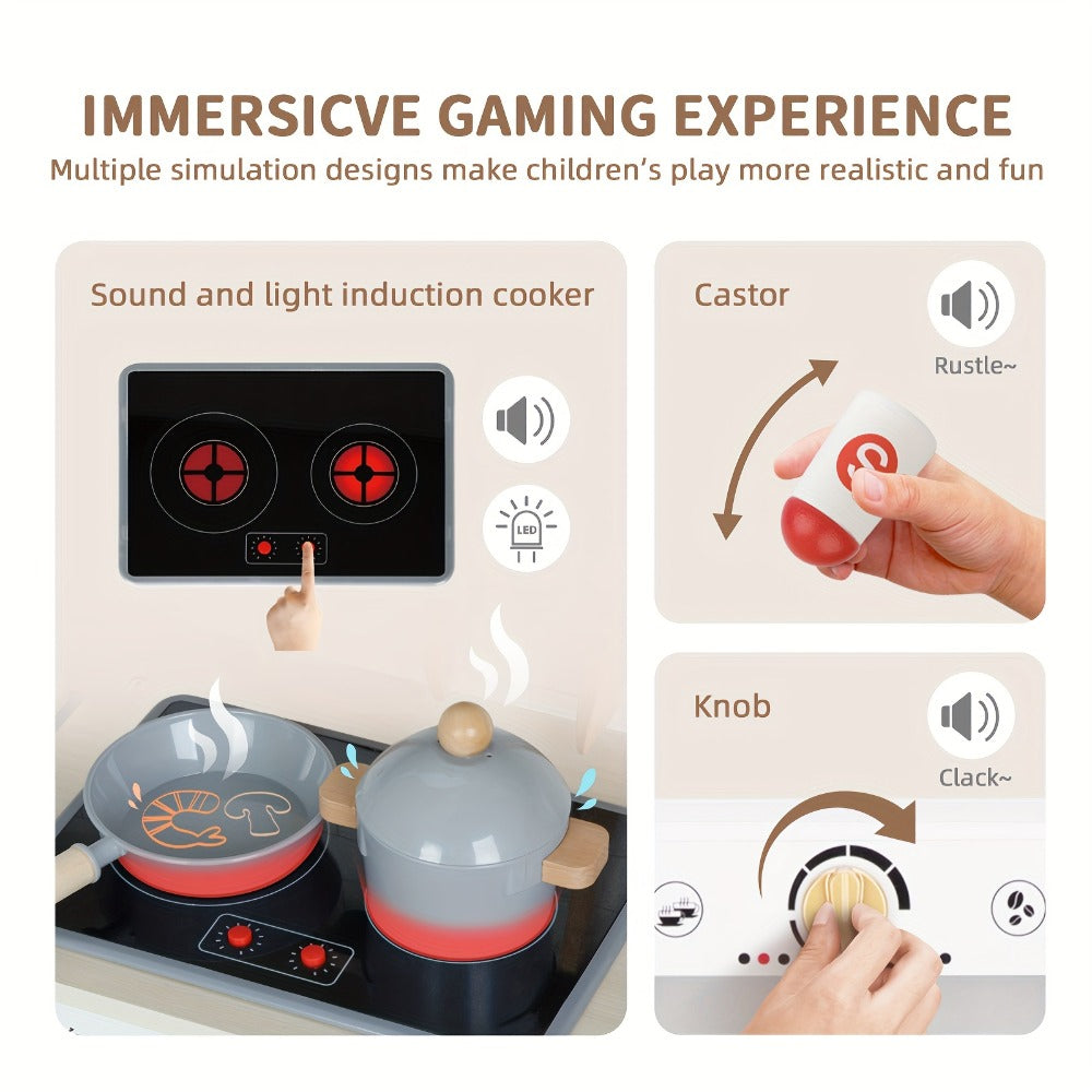 Kids Play Kitchen Set with Sink Oven Stove Dishwasher Coffee Maker Ice Maker Microwave for Home Cooking, Dining and Outdoor M