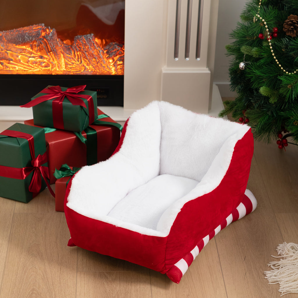 Red Velvet Dog Bed with Natural-Color Faux Fur Interior, Raised Round Sides and 20- or 26-Inch Size — image 3