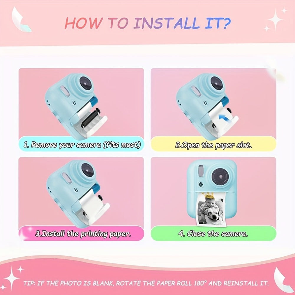 Kids Instant Print Digital Camera 1080P with 2.4" Screen, 3 Rolls Print with the Listed Color, Size or Set Options for Everyd