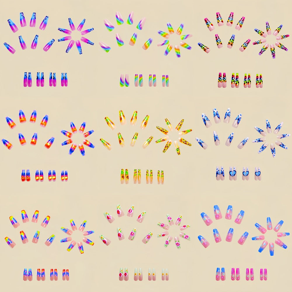 Nail Stickers for Long Nails 216 Pieces 9 Packs Glossy Removable Full Cover Nail Art Decals Wraps with Ballet Leopard Floral 