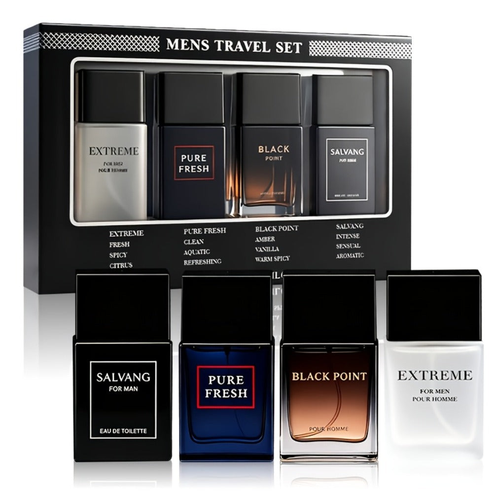 EDT Cologne Gift Set for Men 4 Piece Variety 4 Different Scents Long Lasting Fragrance Mini Bottles 0.85oz Each Travel Friend