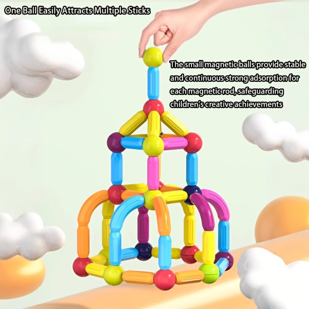62-Piece Magnetic Stick and Ball Building Set with Multicolor Curved Rods and Round Connectors — image 8