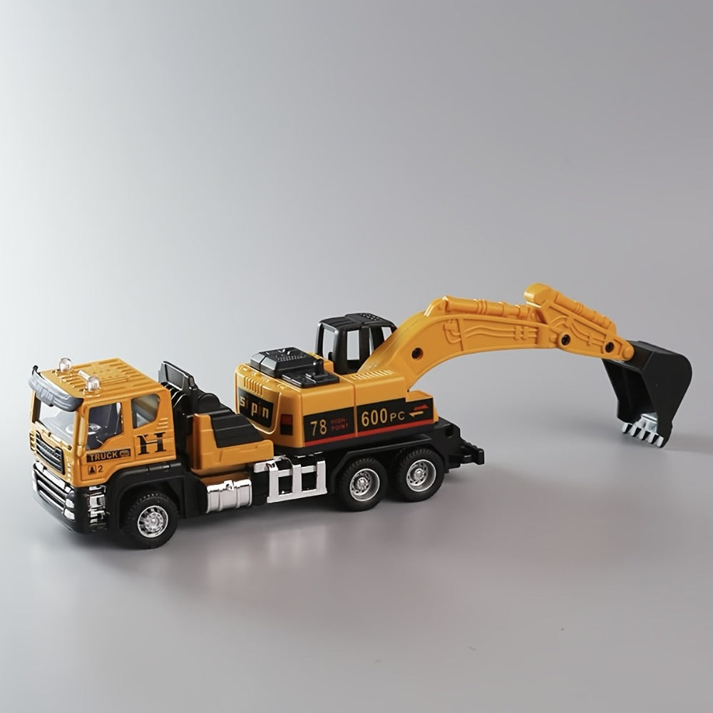 Die-Cast Construction Vehicle Toy Set, Mini Alloy Excavator, Dump Truck, Cement Mixer & Crane Trucks for Toddlers Boys Ages 3