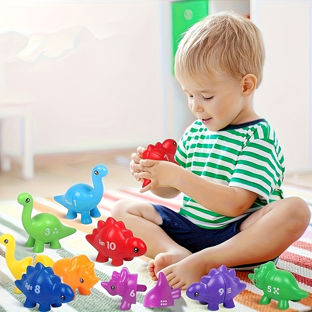 Dinosaur Number Matching Toy for Toddlers, 10 Pairs Retractable Plug-In Counting Sorting Math Game with Storage Bag — image 5