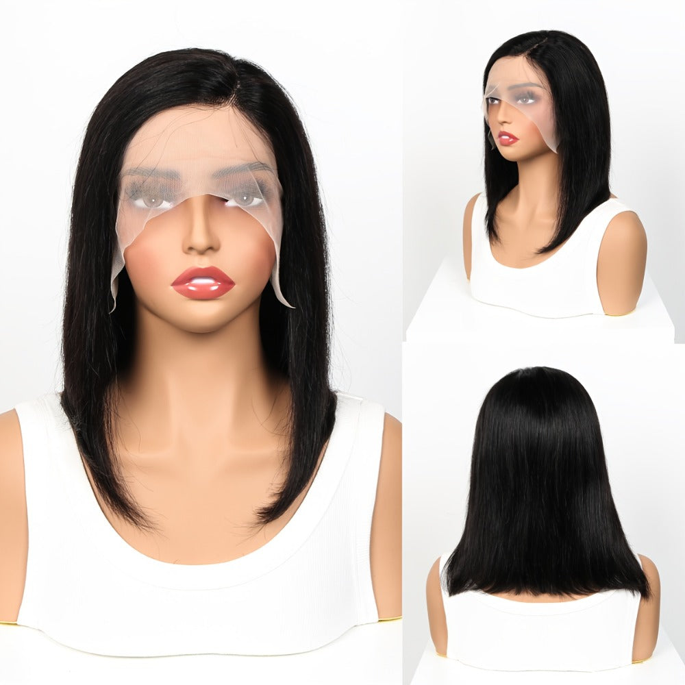 Lace Front Bob Wig Human Hair T Part 13x4 Pre-Plucked 180% Density Straight Side Part Natural, for Home, Travel and Salon Hai