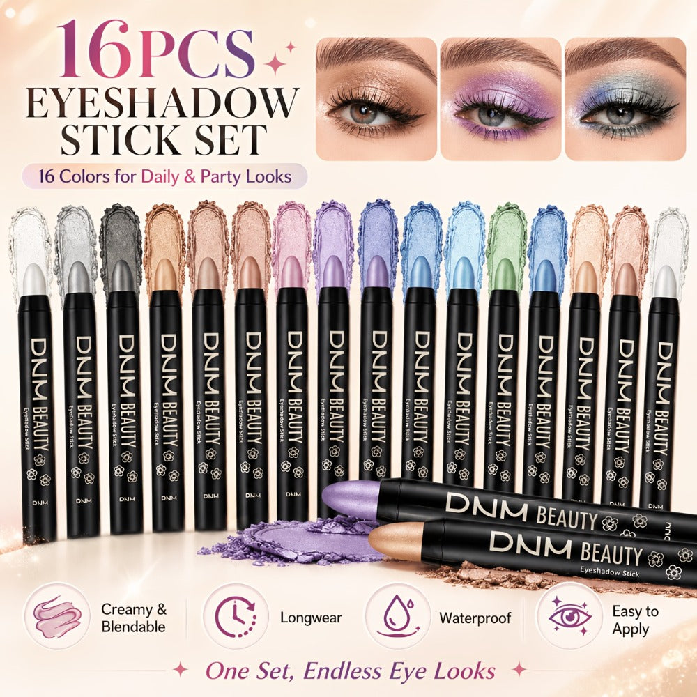Highly Pigmented Eyeshadow Stick Set 16 Colors Waterproof Matte & Shimmer Eye Makeup Pencil Kit — image 1