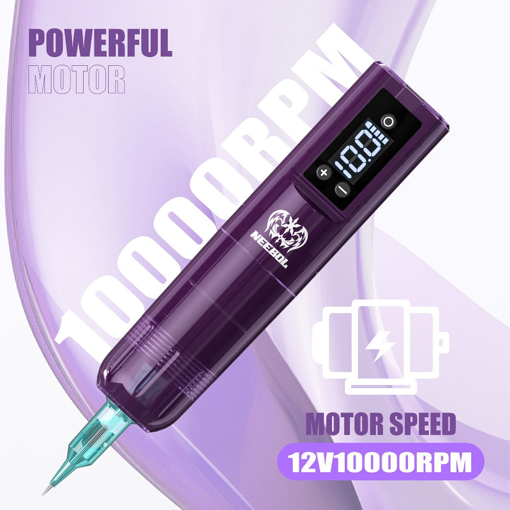 Cordless Tattoo Pen Machine Neebol Wireless Rotary Tattoo Gun with LCD Screen Display for Temporary Body Art, Festivals and C
