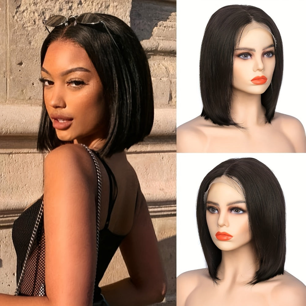 Bob Wig Human Hair 250% Density 4x4 HD Lace Straight Glueless Pre Cut Pre Plucked Wear and Go Natural Black for Women Daily W