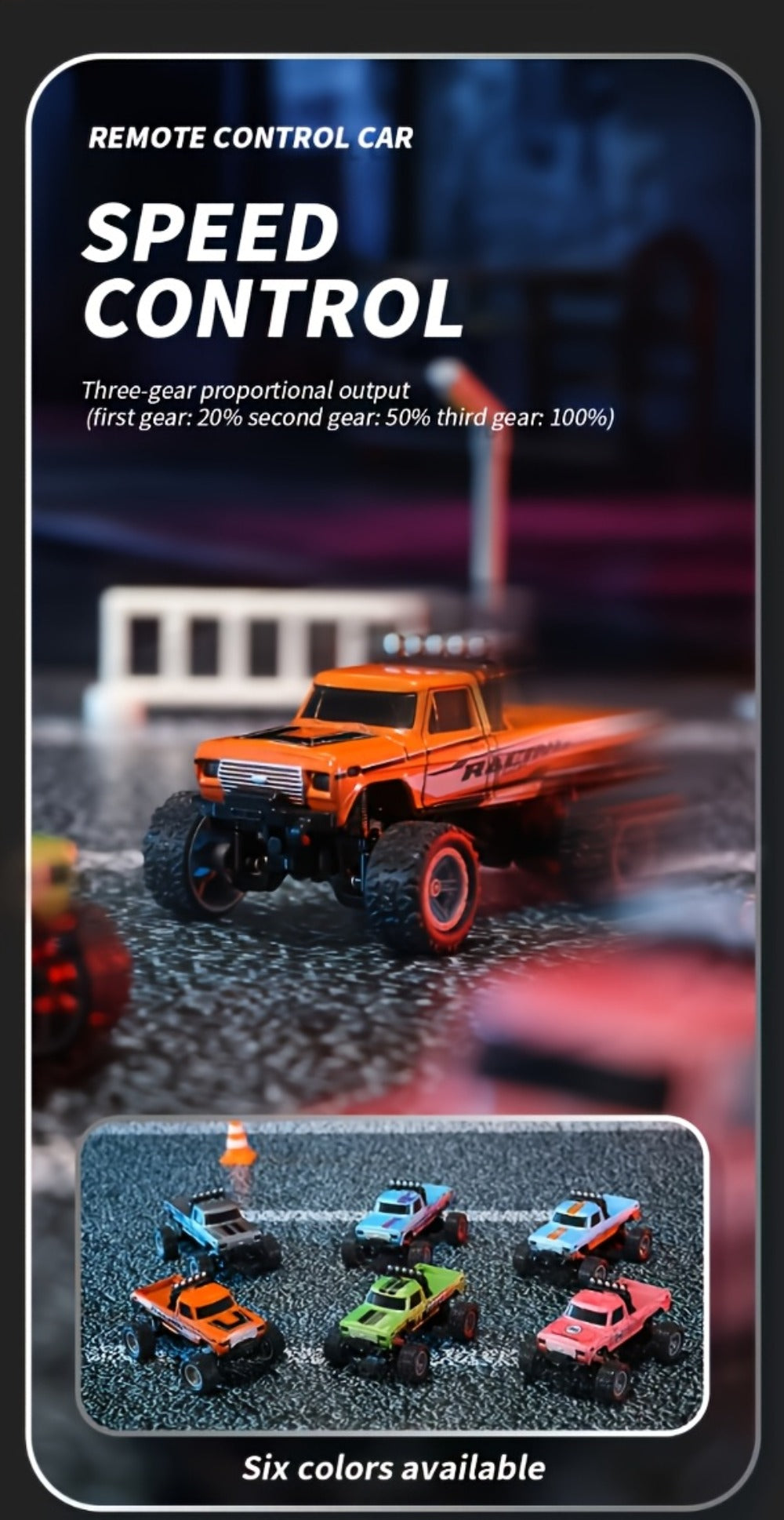 Remote Control Car, 1:64 Scale Alloy Mini Off-Road Truck with 2.4GHz Control, Shock Suspension, Running Lights and Five Color