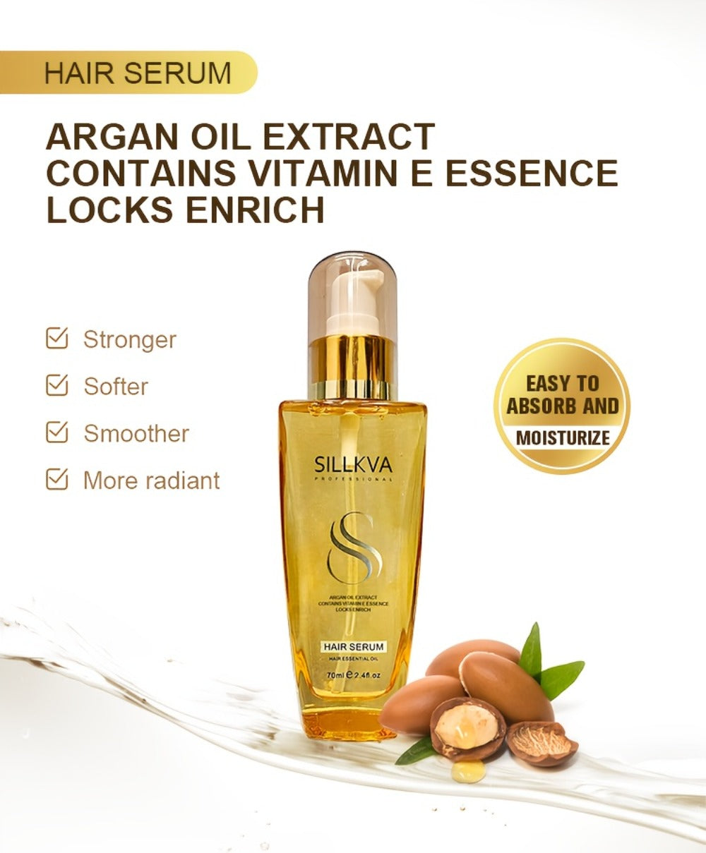 SILLKVA Argan Oil Liquid Hair Serum, Frizz Control & Flyaway Tamer, Smoothing Leave-In Treatment for Dry Damaged Hair — image