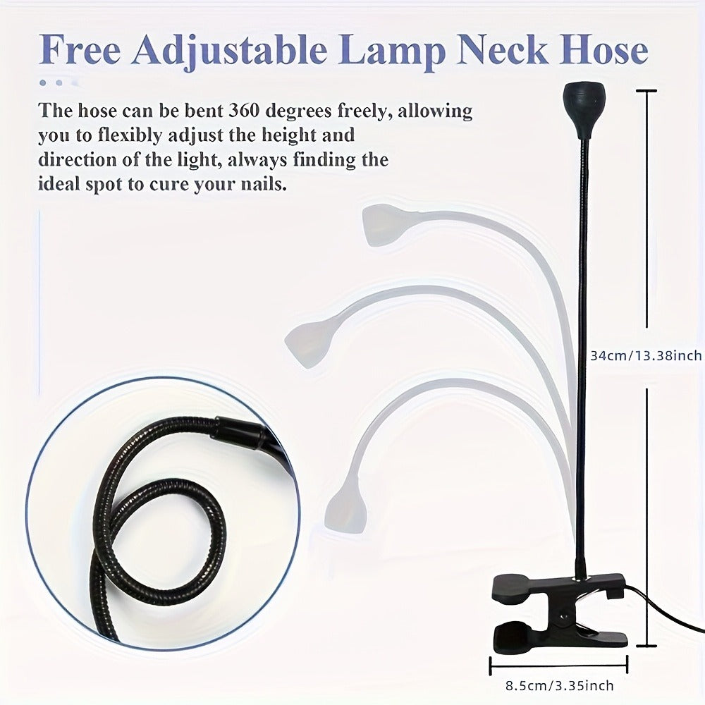 365nm-Labeled UV LED Nail Lamp with Clip Mount, Flexible Gooseneck, USB Cable and Black or White Finish — image 13