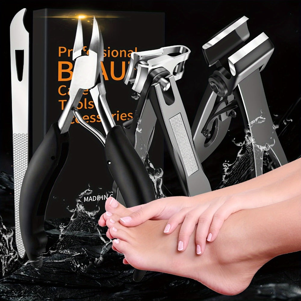 Heavy Duty Toenail Clippers Set 3 Piece for Thick Nails – Wide Jaw Stainless Steel Straight & Angled Nail Clipper with Nail F