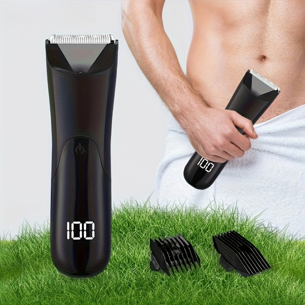 V-Shaped Ceramic-Blade Body Hair Trimmer with LCD Display, USB Cable, Guide Combs and Six Finish Options — image 2