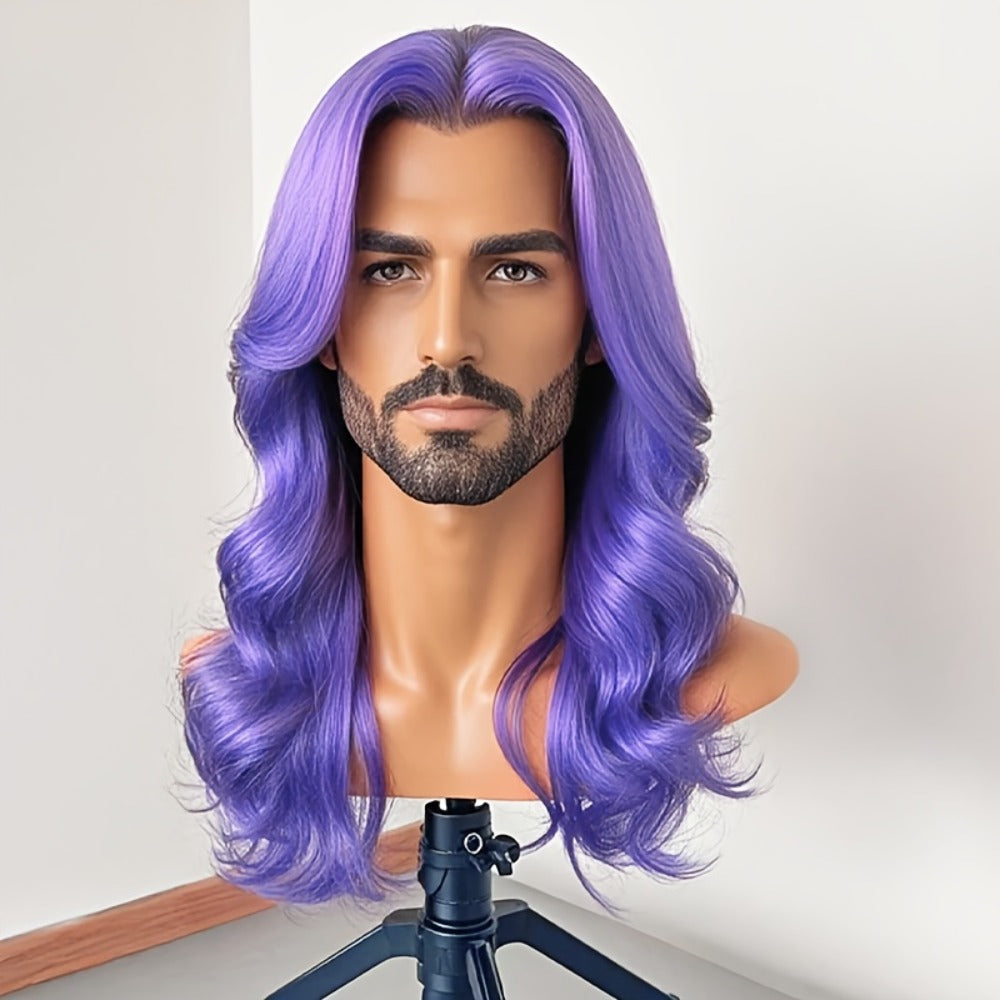 Synthetic Wig 26-Inch Men's Loose Curls with Middle Part in Seven Colors and Cap with Item-Specific Color, Length, Texture an
