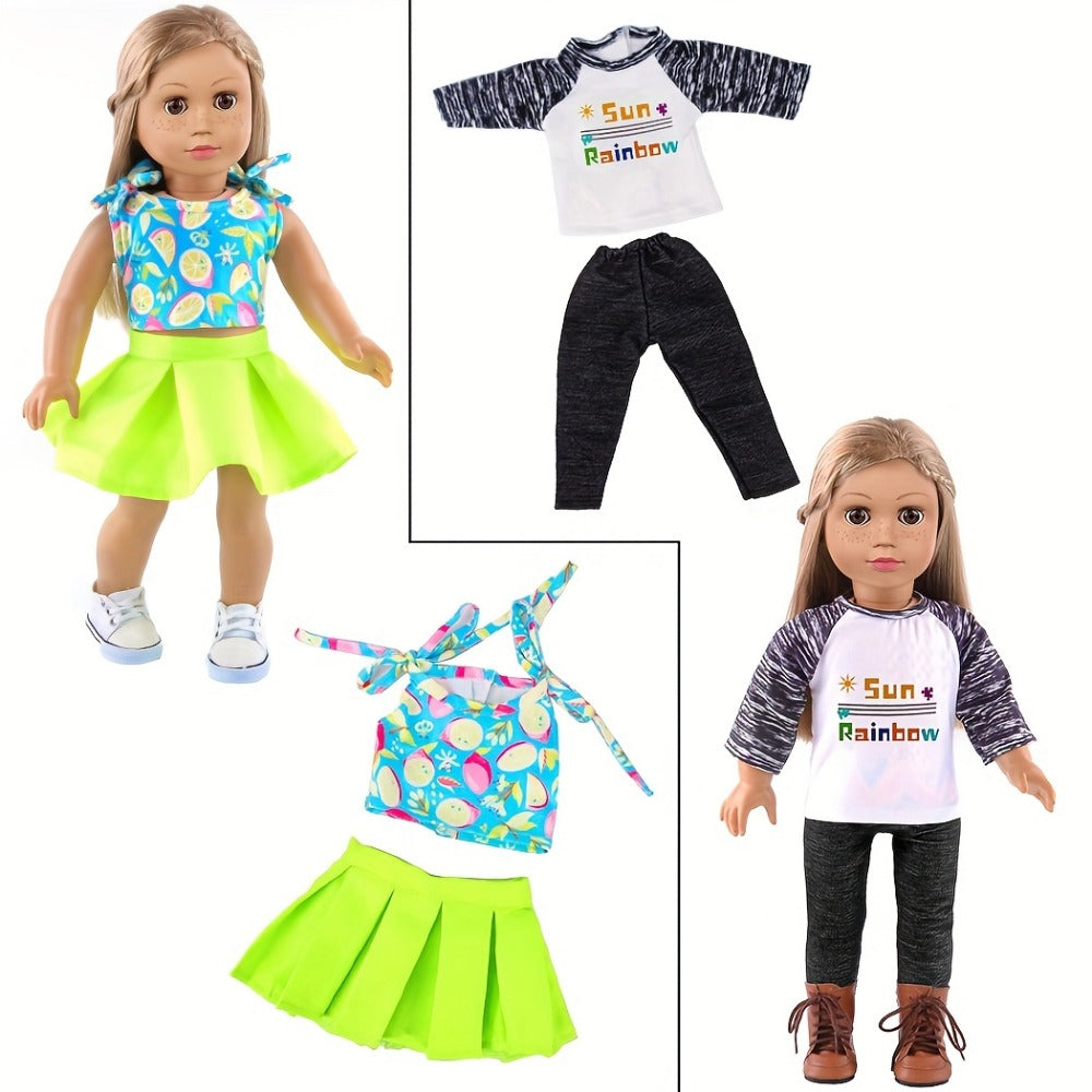 10-Outfit Doll Clothes Set for 18-Inch Dolls with Mixed Dresses, Tops, Pants, Skirts and Headwear — image 7