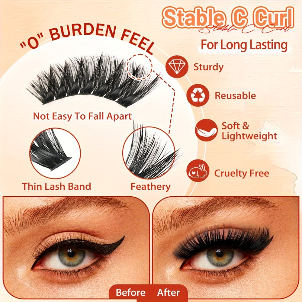 100D Volume Cluster Lashes DIY Individual Lash Extension Kit – Soft Reusable Single Clusters for Full Thick Dramatic Lash Loo