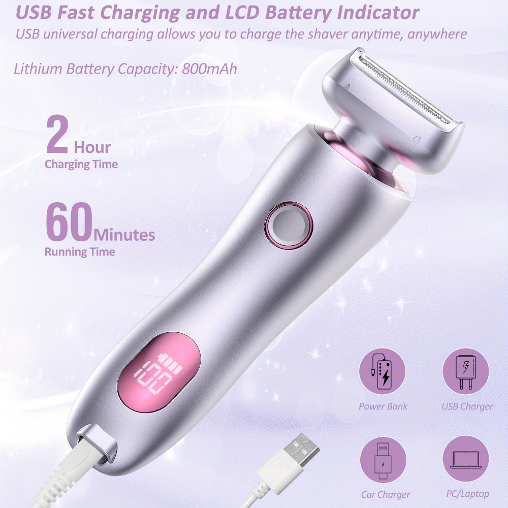 Electric Shaver Bikini Razor with Stainless Steel Blade, Rechargeable Power and Waterproof Wet/Dry Use in Purple — image 8