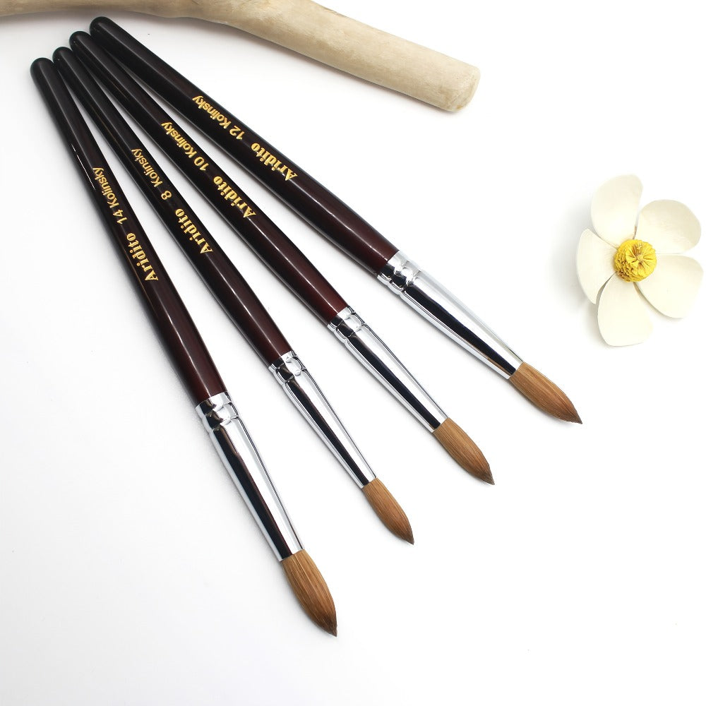 Kolinsky Acrylic Nail Brush Round Head Red Wine Wooden Handle – Professional Brush for Acrylic Extension Nail Art Sculpting &