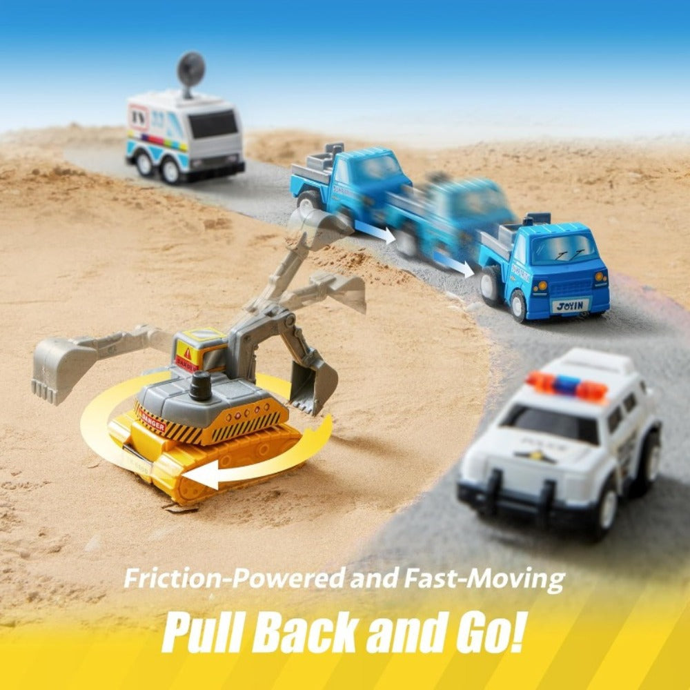 18-Piece Pull Back Mini Cars Set for Kids, City Vehicles Fire Truck Police Car School Bus Freight Train — image 8