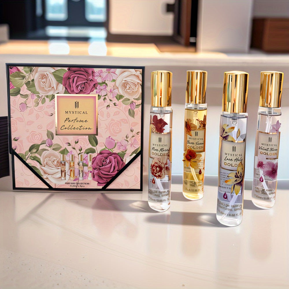 Perfume Gift Set Four 20ml Slim Spray Bottles with Gold Caps in Pink or Botanical Hinged Boxes — image 1