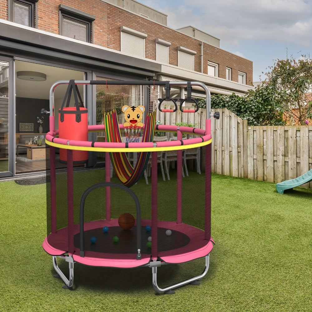 Kids Trampoline with Enclosure and Gymnastics Bar, 60" Height Adjustable Safety Net Trampoline for Toddlers Ages 3+ — image 5