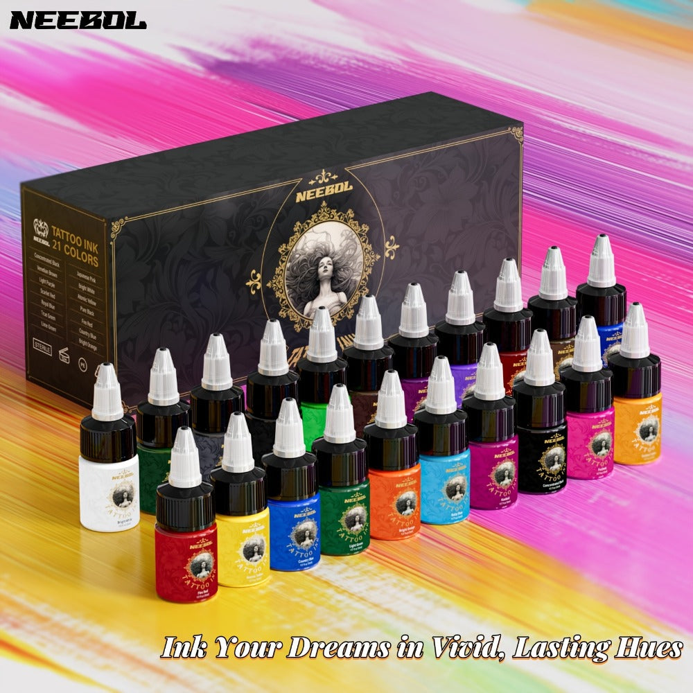Tattoo Ink 14- or 21-Color Set with 0.5oz 15ml Bottles and Two Palette Choices for Color Selection — image 12