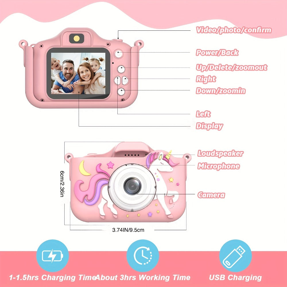 Kids Digital Camera with Rear Screen, Cartoon Unicorn or Dinosaur Shell and Pink, Purple, Blue or Green Options — image 9