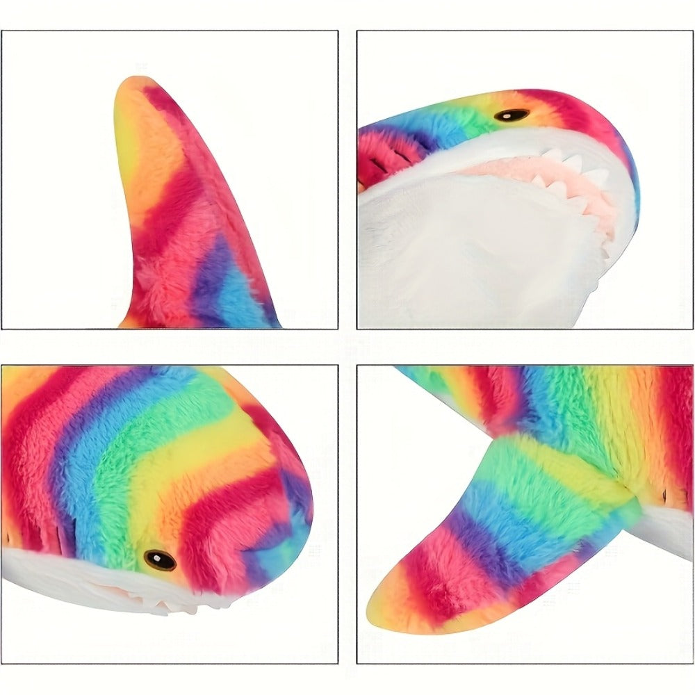 Stuffed Animal Rainbow Shark with Long Pillow Shape, Mixed Colors and Soft Plush Fabric for Room Decor — image 9