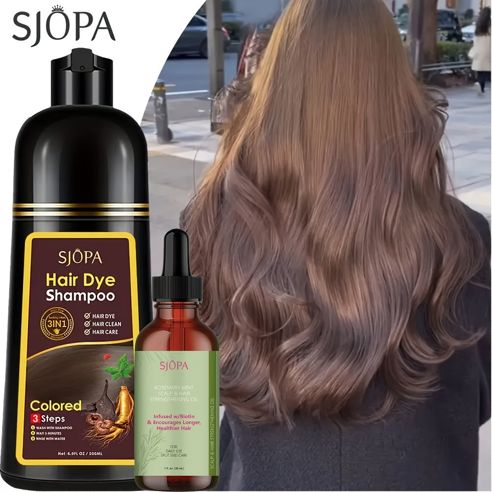 Hair Dye Shampoo, SJOPA 500ml Bottle and Rosemary Hair Oil Set with Seven Color Options for At-Home Color Selection — image 1