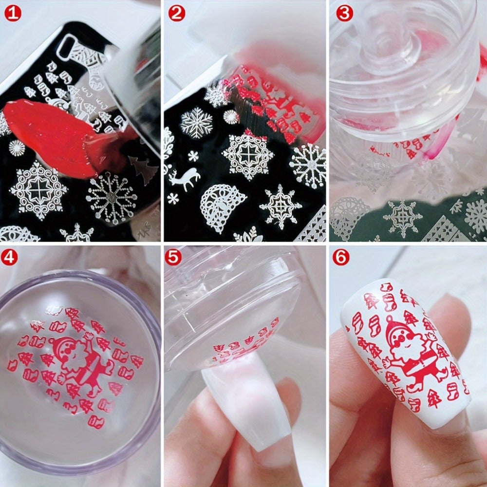 Nail Stamping Plate Set 9Pcs with 7 Mixed Design Stainless Steel Plates – Complete Nail Art Stamp Kit with Stamper & Scraper 