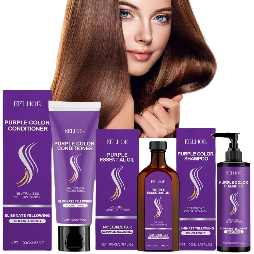 Three-Piece Purple Hair Care Set with Shampoo, Conditioner and Coordinated Argan Oil Bottle — image 11