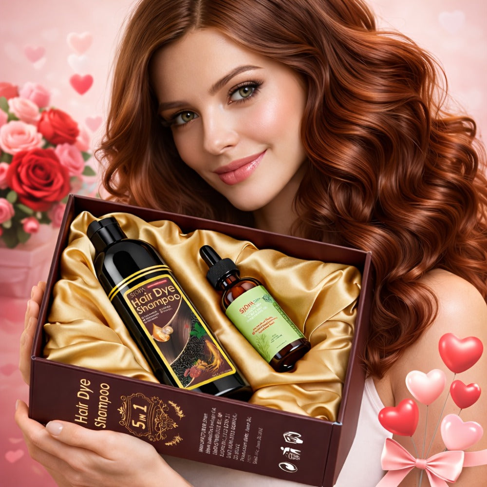 Hair Dye Coloring Shampoo 5-in-1 Upgraded with Hibiscus Oil, Squalane & Glycerin – Quick Color & Nourishing, Gentle Skin-Safe