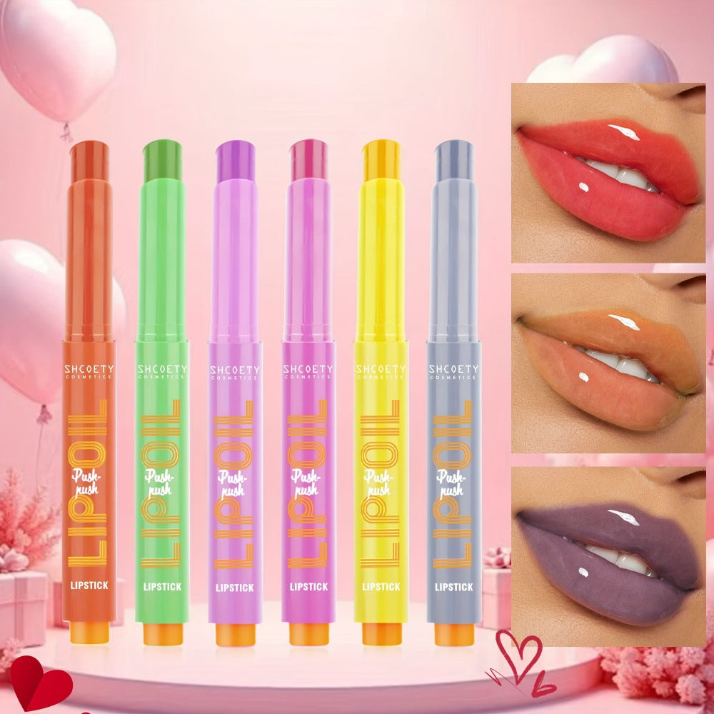 6-Piece Neon Press-On Lip Gloss Set High-Gloss Bold Lip Makeup, for Makeup, Travel and Everyday Vanity Use — image 1