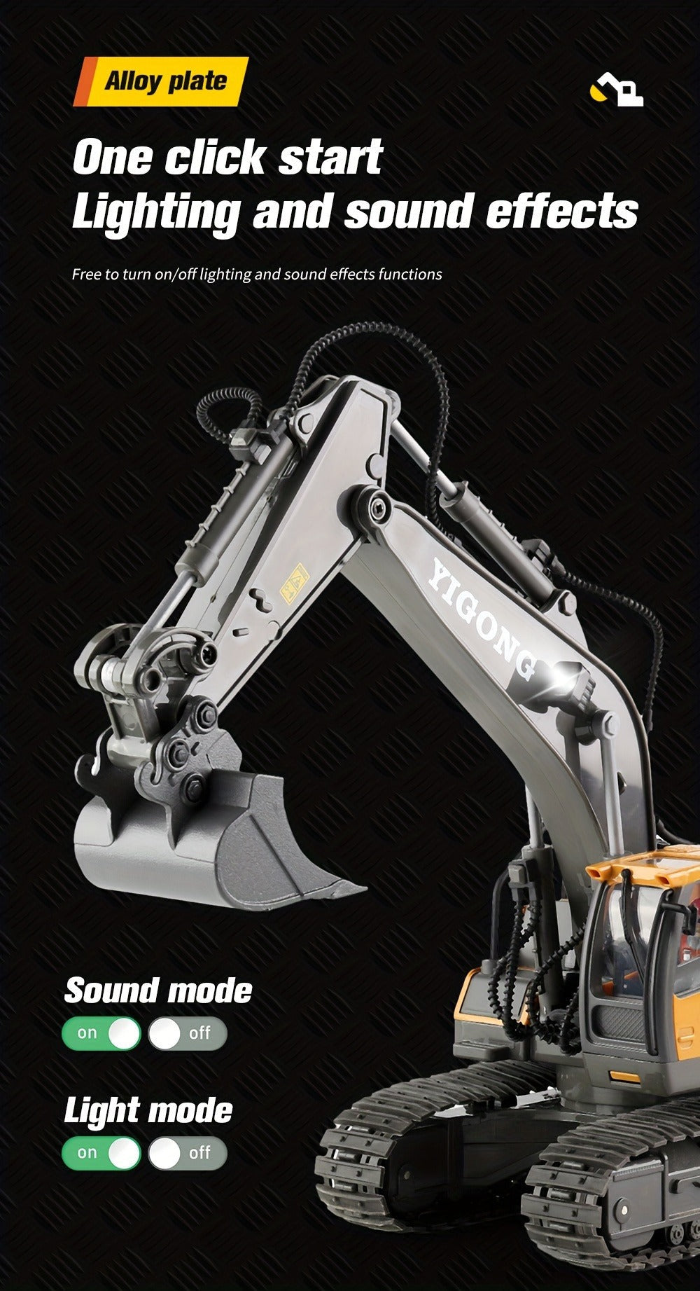 RC Bulldozer 1:24 Scale Alloy with 680° Rotation & Working Arm, 2.4GHz Remote Control Construction Vehicle for Kids — image 1