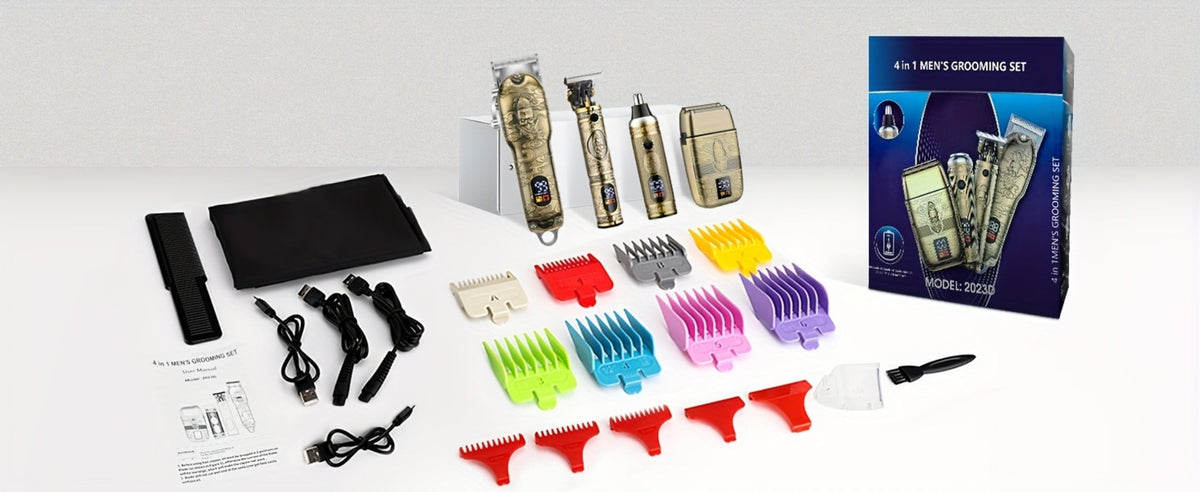 Hair Clippers & Trimmers GSRY Bronze Four-Tool Grooming Set with LCD Displays, USB Charging and Guide Combs — image 12