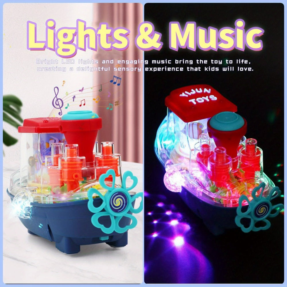 Interactive Sensory Boat Toy for Toddlers 2+, Underwater Ocean Theme with Fish & Coral, Rotating Scroll Screen & Music — imag