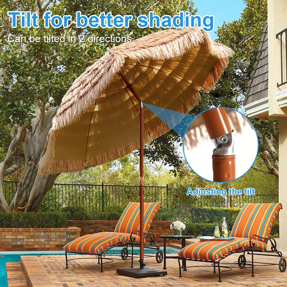 Patio Umbrella 7.5FT Thatch-Style Tiki Design with Steel Pole, Iron Frame, Push Tilt and One-Piece Option — image 10