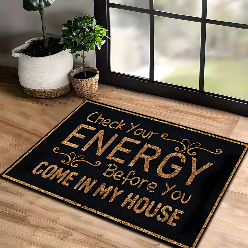 Black-and-Gold Check Your Energy Lettered Doormat in 16 x 24, 20 x 30 or 17 x 47-Inch Sizes — image 5