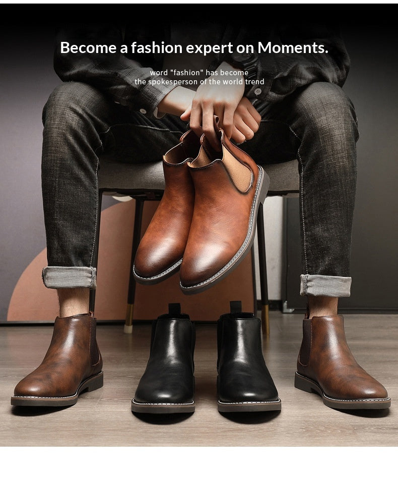 Youth Pointed Ankle Boots Large Size Men's Leather Boots