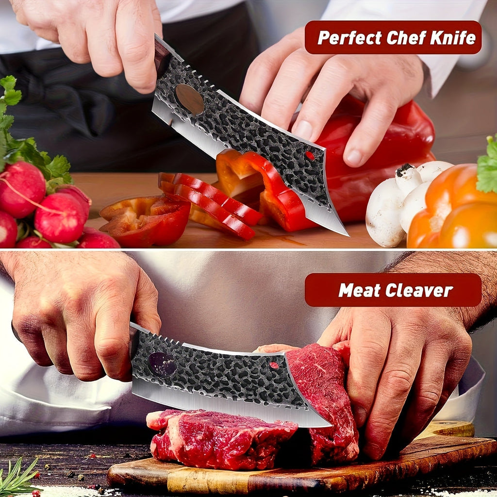 Chef Knife Hand Forged, High-Carbon Steel Viking Cleaver Full Tang Oak Handle with Sheath for Home Cooking, Dining and Outdoo