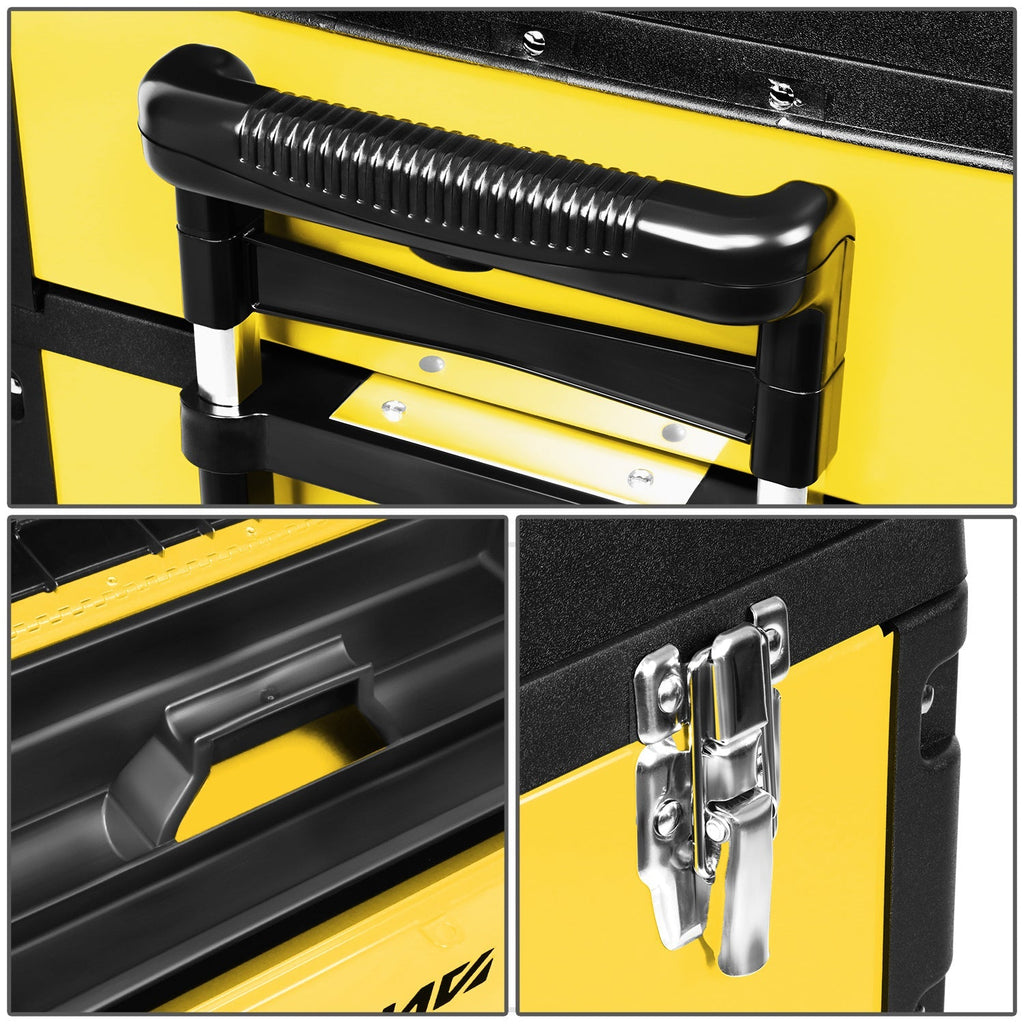 Rolling Tool Box 3-Tier Stackable Portable Toolbox with Wheels 19.5x12x28.5 Inch Steel PP 3-in-1 Detachable Compartments Meta