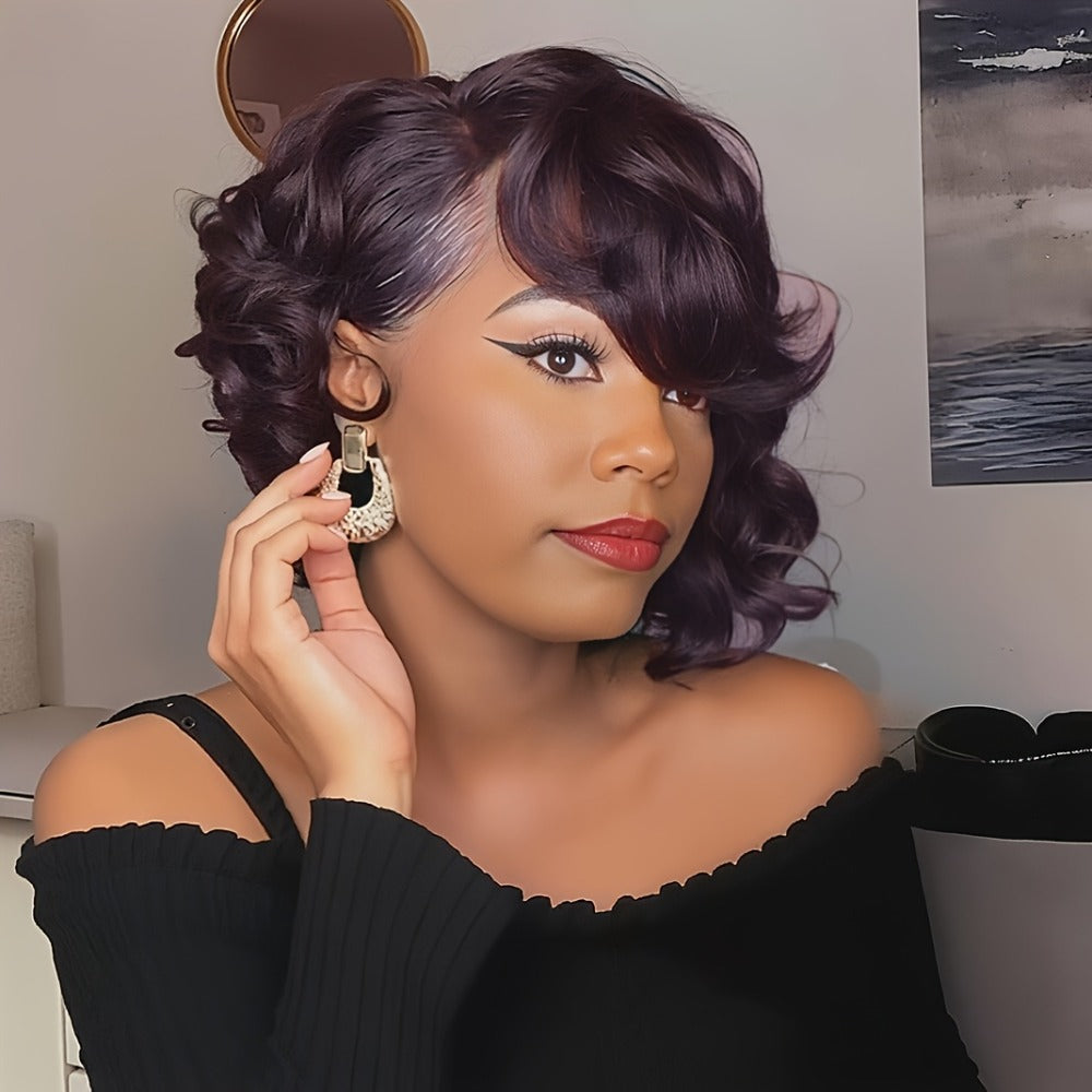 Synthetic Wig 12-Inch Short Wavy Style in Black, Dark Brown, Reddish Brown or Deep Red for Parties — image 3
