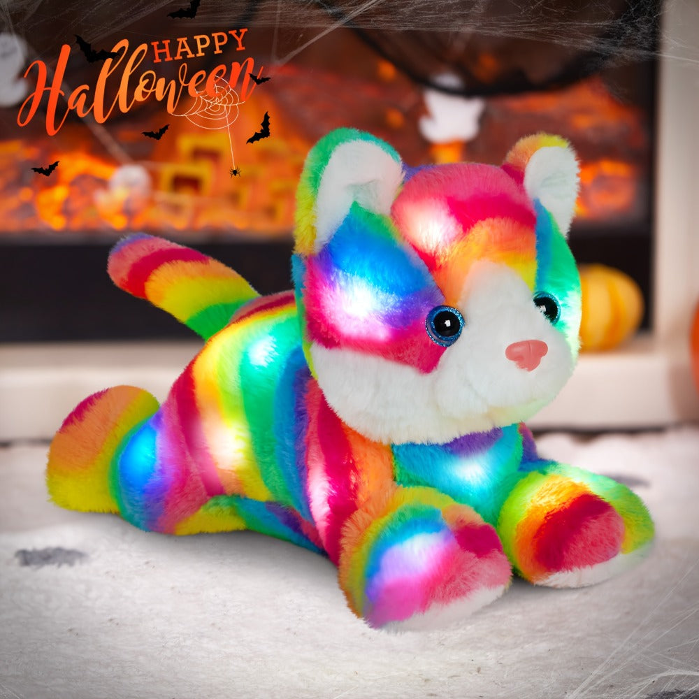 Plush Toy Rainbow Cat with LED Glow and Optional Music for Colorful Kawaii Room Display and Gifting — image 3