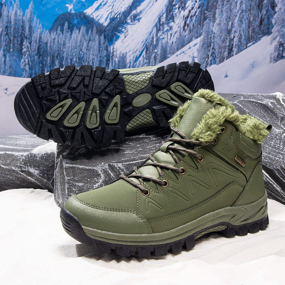 Mens Plus-Size High-Top Fleece-Lined Thermal Cotton Shoes