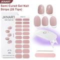 Gel Nail Art Kit Semi-Cured Nail Stickers 20 Designs with Portable UV Lamp Full Coverage Soft Gel Nail Patches Nude Nail Wrap