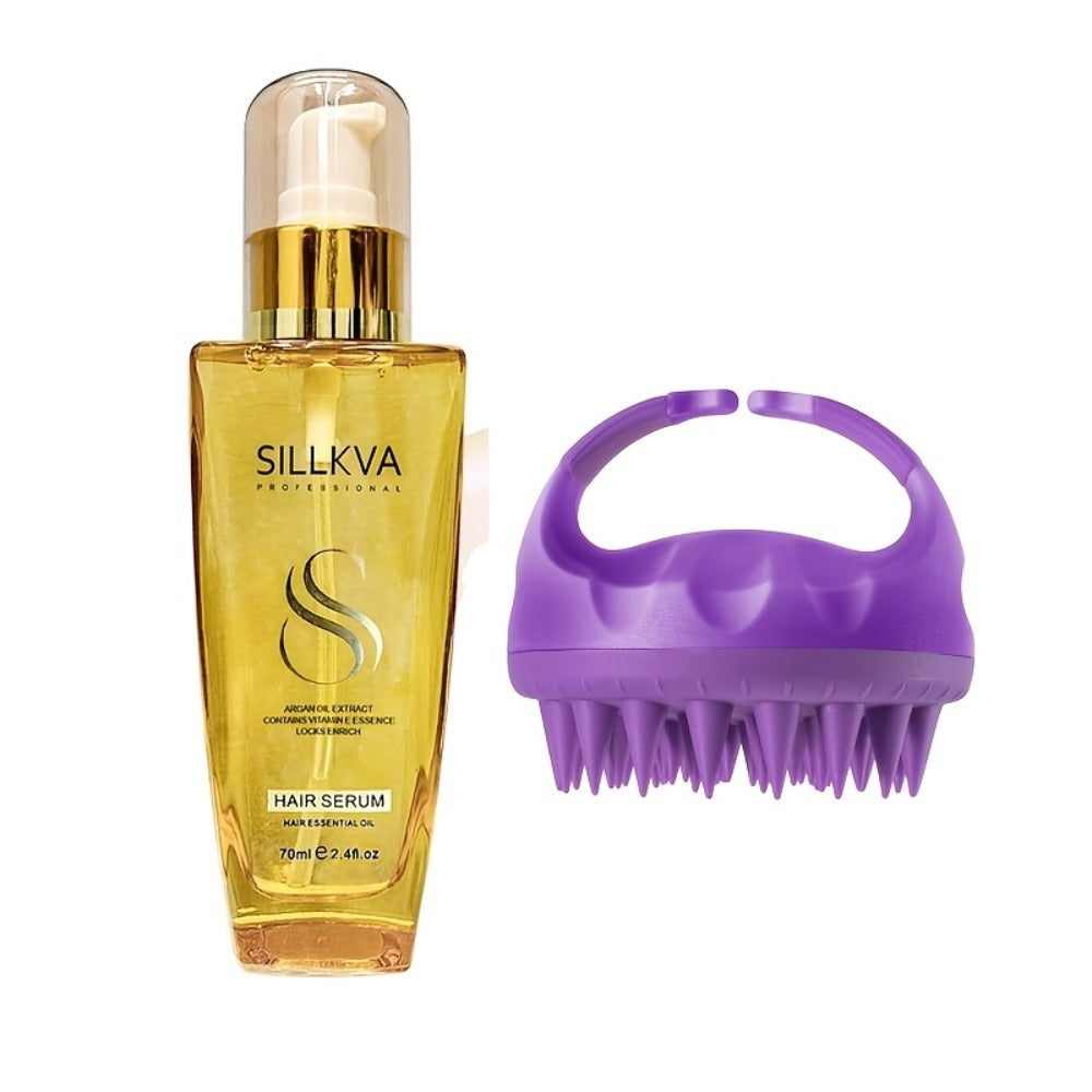Moroccan Argan Oil Hair & Skin Treatment with Applicator Brush 2.4oz - Anti Frizz Smoothing for Bath Time, Home Spa and Perso