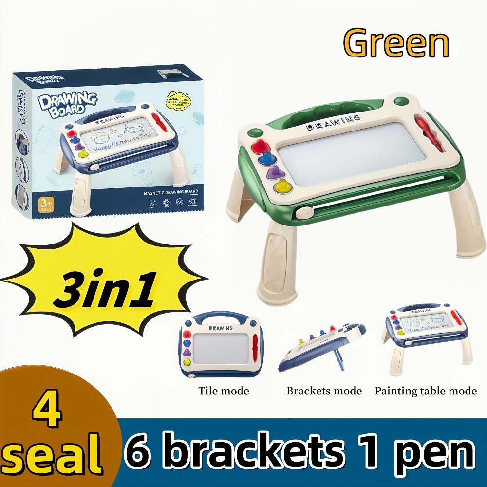 Kids Drawing Board Toy 3-in-1 with Stamps Brush Stand – Magnetic Doodle Art Set for Toddlers Boys Girls Ages 3+ Birthday East