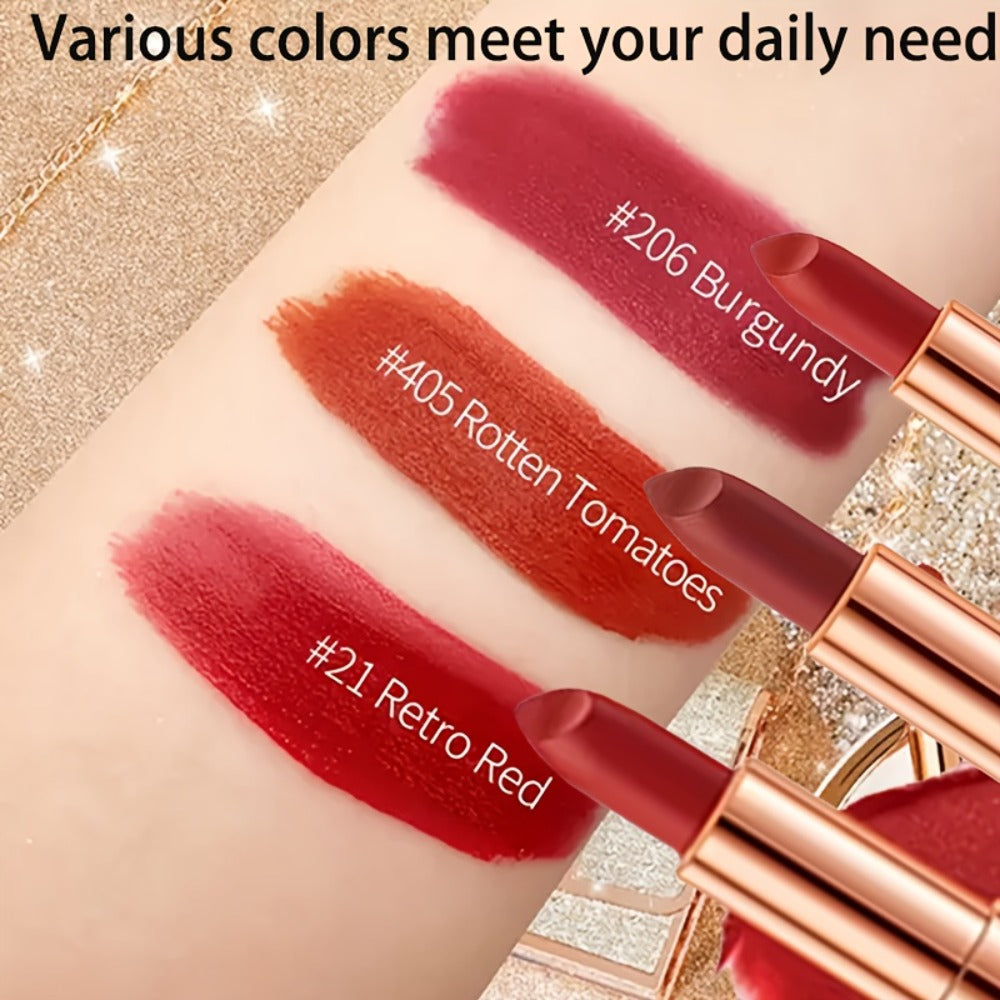 Matte Lipstick Gift Set 3 Pack Velvet Waterproof Long-Lasting Anti-Fading Intense Pigment Full Coverage Lip Color with Elegan