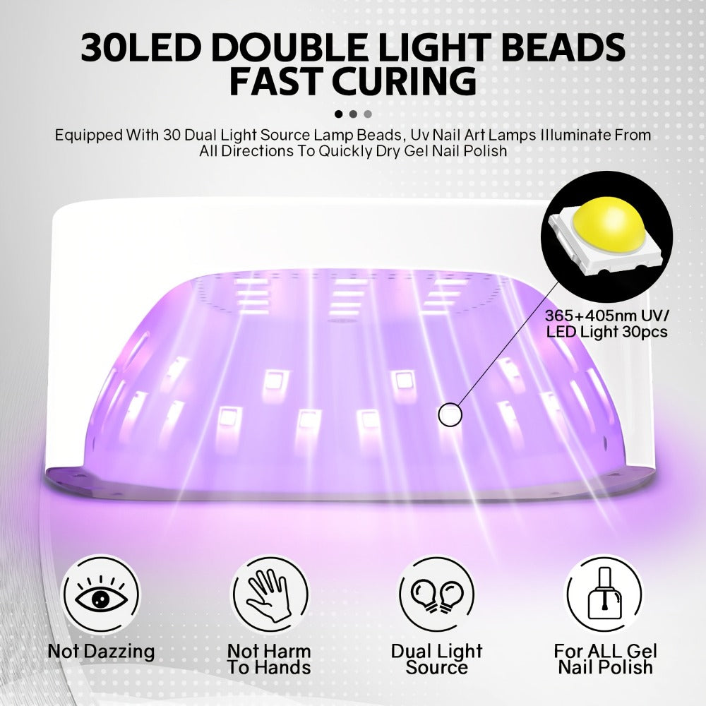 Rechargeable Wireless Nail Lamp 30 LED Beads 365+405nm UV Gel Curing Light 3 Timer Settings Infrared Sensor Portable Nail Dry
